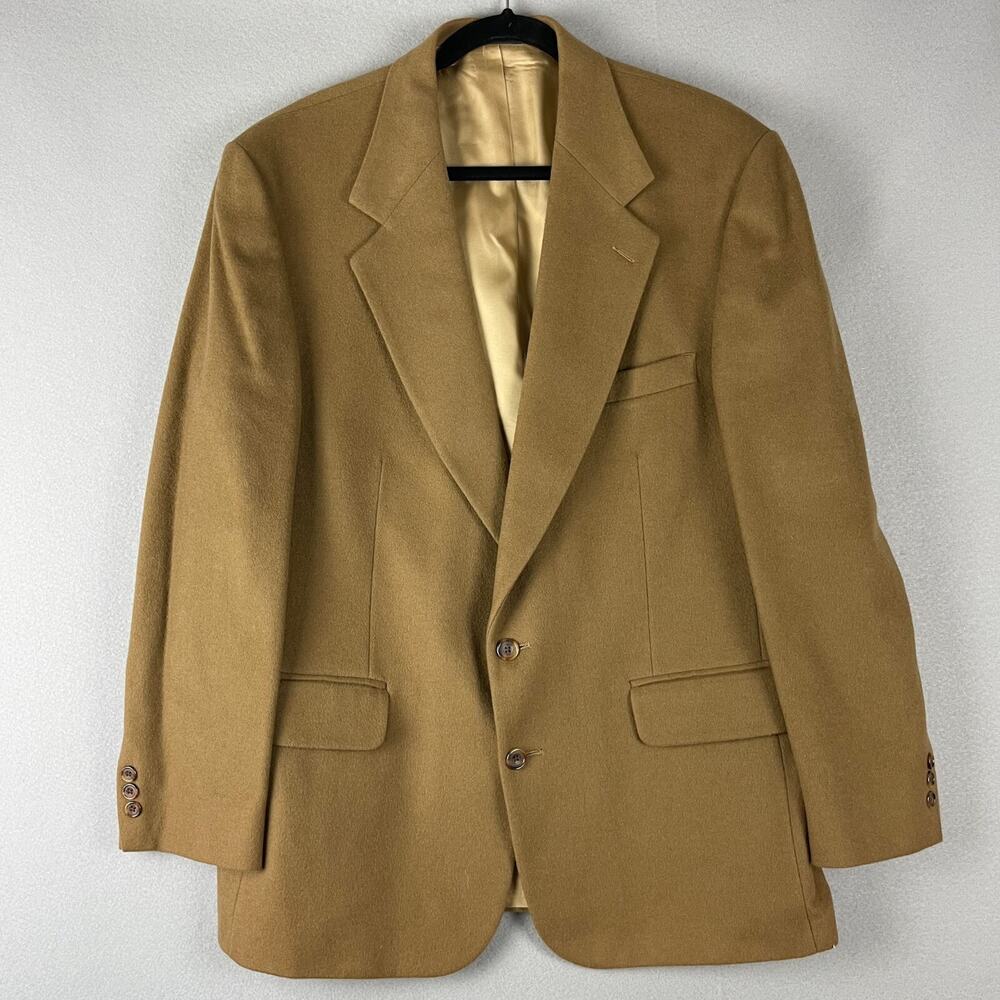 VTG Rogers Scott Cashmere Blazer Sport Coat Mens 44R Tan USA Made Career